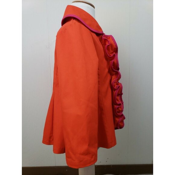 Stella & Stevie Ruffle Jacket Girls 4T Orange Pink Contrast Trim Unlined Coat - Picture 4 of 9